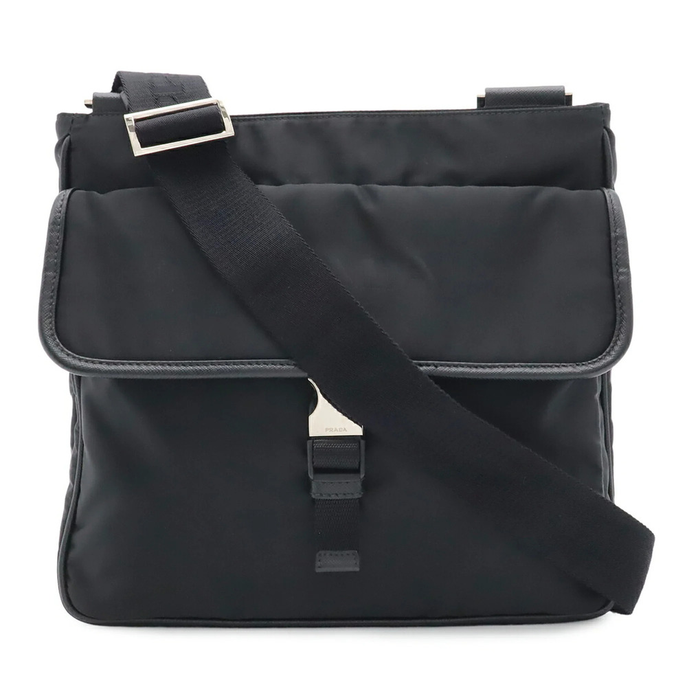 PRADA Jacquard Shoulder Bag, Nylon and Leather, NERO Black, 2VH269